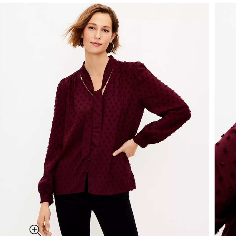 LOFT Clip Bow Blouse Size Medium Maroon